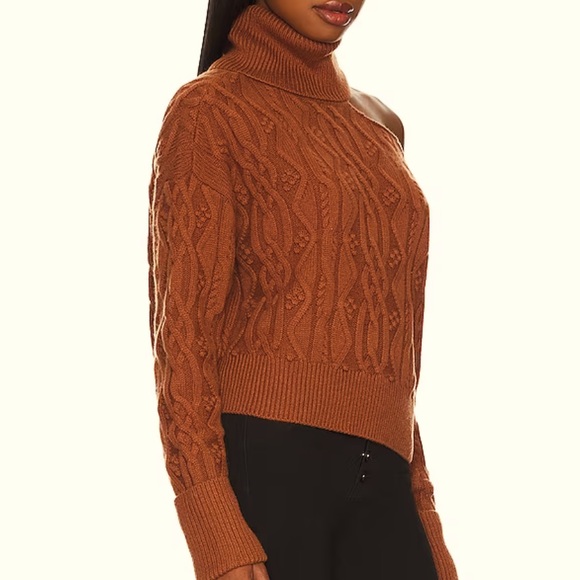 Paige x Anthropologie Raundi Cable Knit M Brown Red Cropped OffShoulder Pullover - Picture 12 of 13